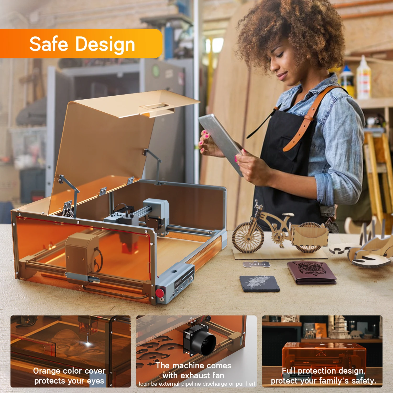WAINLUX X1 10W Laser Engraver Machine Class1 Laser Engraver and Cutter Machine DIY for Stainless Steel Wood Leather