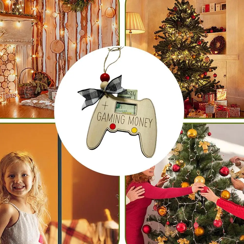 Christmas Ornament Wooden Cards Money Holders Desktop Hangings Christmas Tree Pendant For Family Friends New Year Hanger Decor