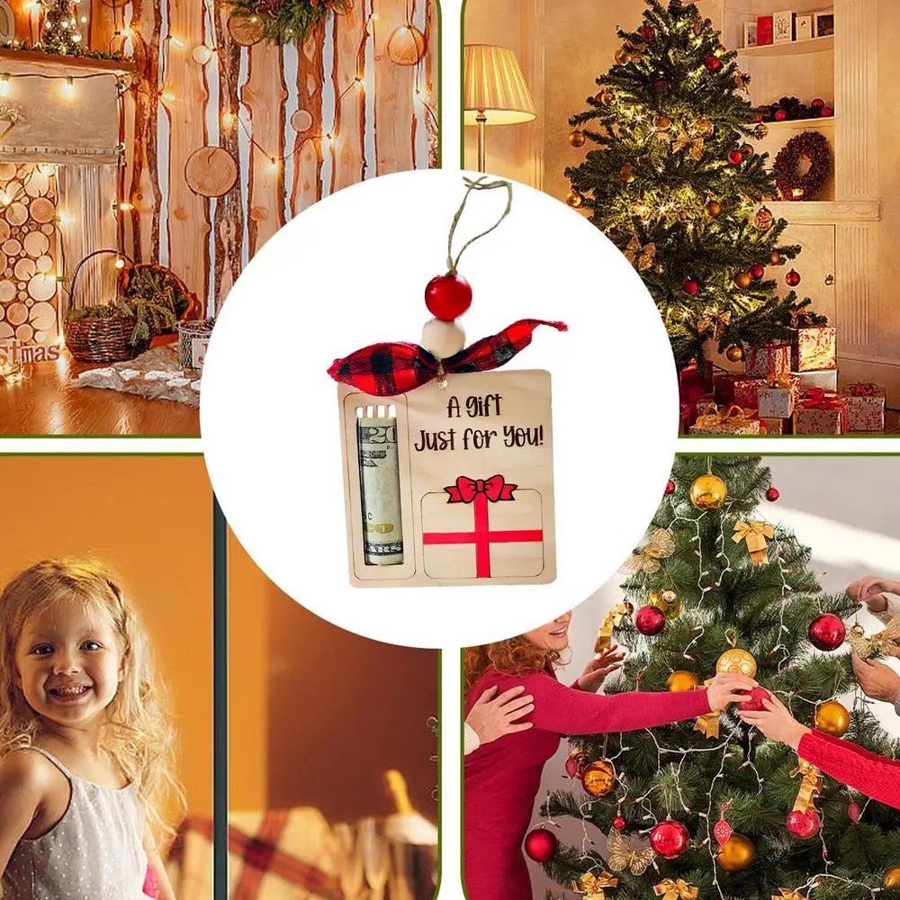 Christmas Ornament Wooden Cards Money Holders Desktop Hangings Christmas Tree Pendant For Family Friends New Year Hanger Decor