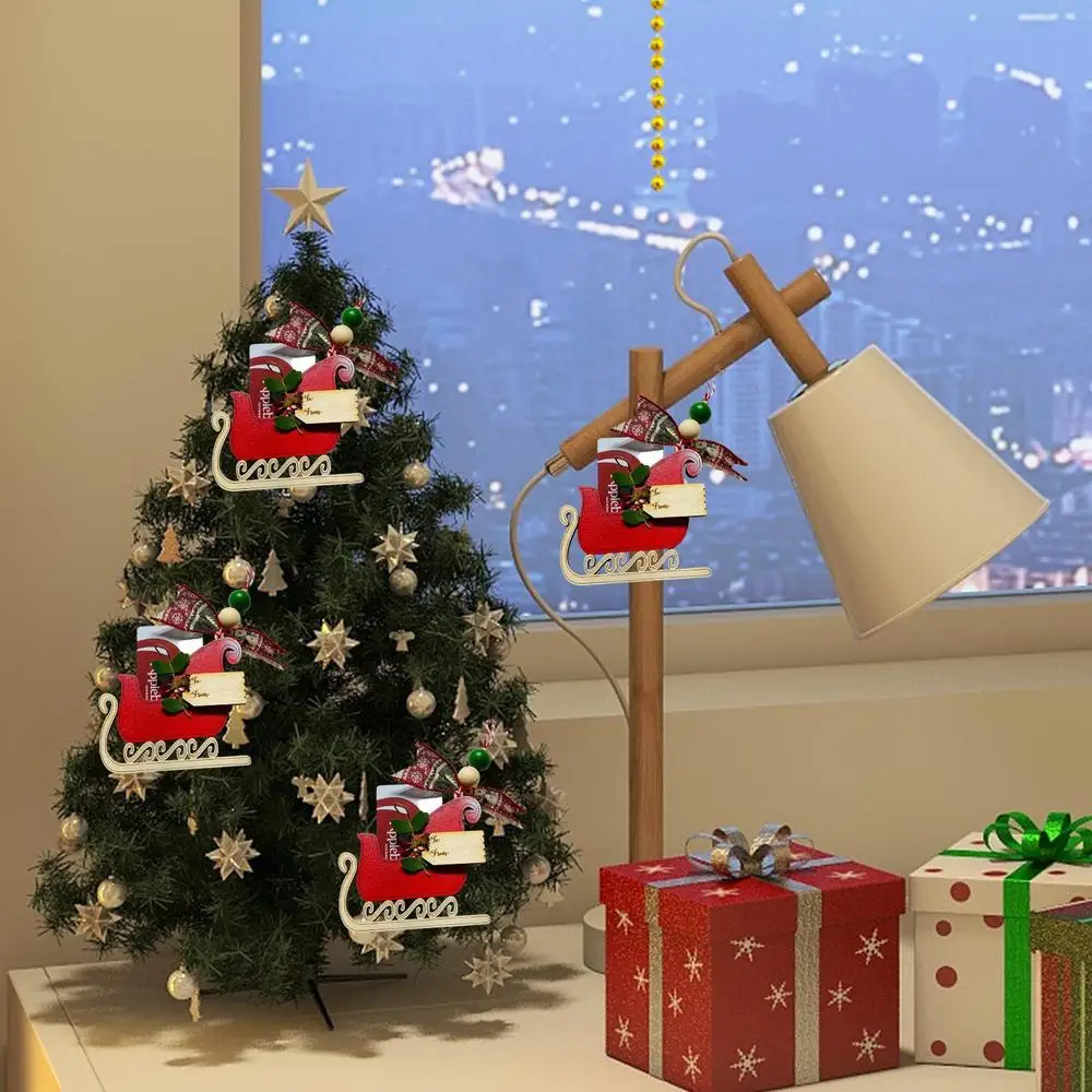 Christmas Ornament Wooden Cards Money Holders Desktop Hangings Christmas Tree Pendant For Family Friends New Year Hanger Decor