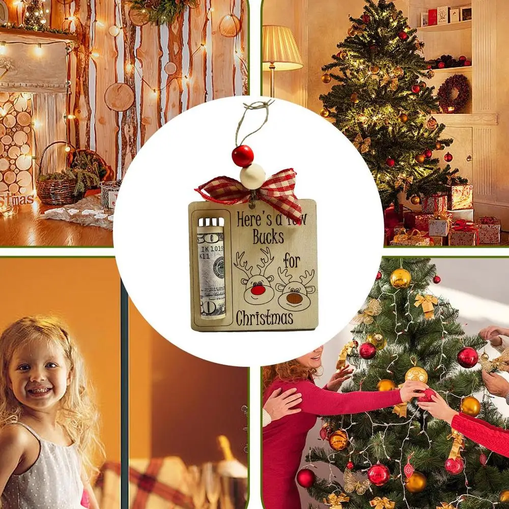 Christmas Ornament Wooden Cards Money Holders Desktop Hangings Christmas Tree Pendant For Family Friends New Year Hanger Decor