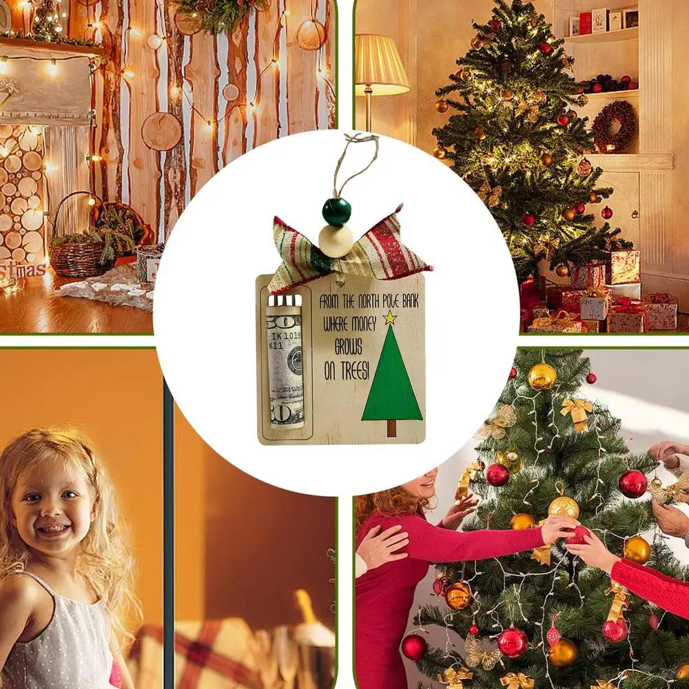 Christmas Ornament Wooden Cards Money Holders Desktop Hangings Christmas Tree Pendant For Family Friends New Year Hanger Decor