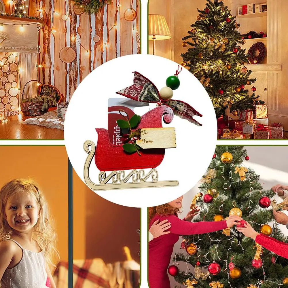 Christmas Ornament Wooden Cards Money Holders Desktop Hangings Christmas Tree Pendant For Family Friends New Year Hanger Decor