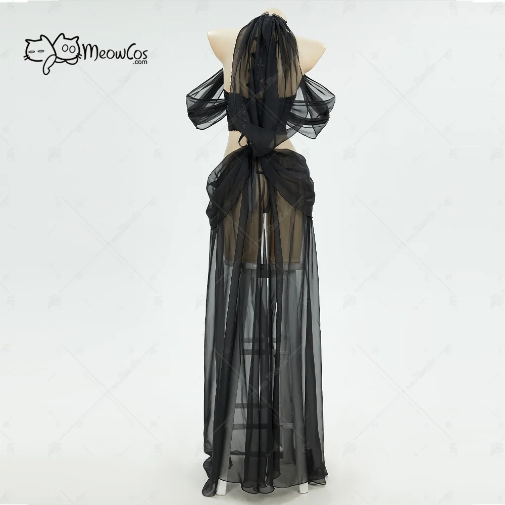 MEOWCOS Women's Gothic Elf Style Cosplay Costume Elf Lingerie Black Bodysuit with Sleeves and Necklace for Halloween Gift