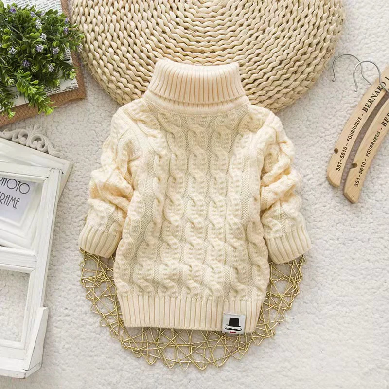 Kids Girl Sweater Tricots Turtleneck Pullover Baby Winter Tops Solid Color Sweaters Autumn Boy Girl Warm Sweater Pull 1-8Y