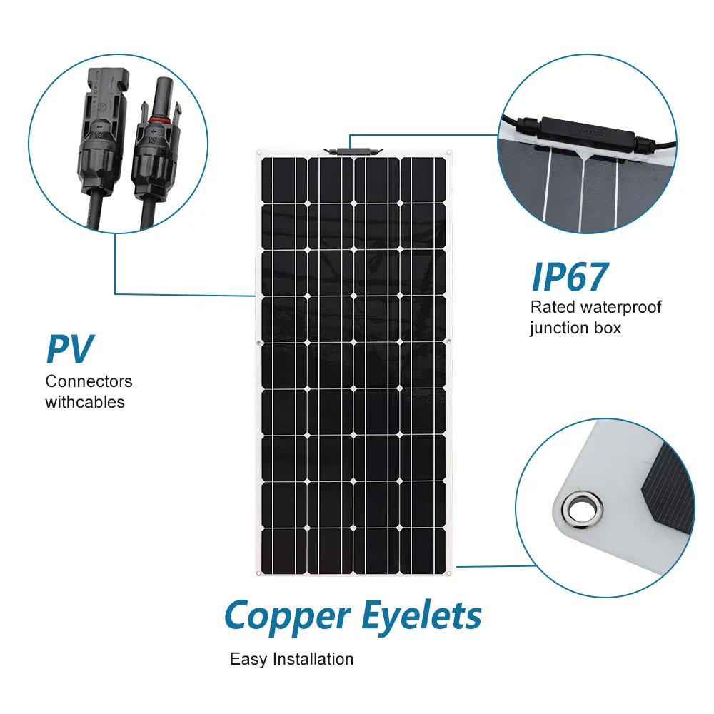 Solar Panel 120w 18V Flexible OR Glass Monocrystalline Solar Charger Off Grid for 12V Battery RV Trailer Van Caravan Boat Home
