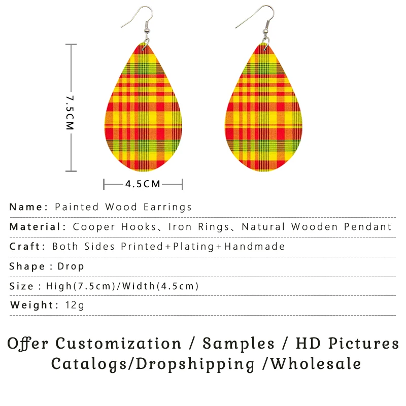 SOMESOOR African Fabric Print Wooden Drop Earrings Martinique Ethnic Art Afro Bohemain Geometric Dangle Jewelry For Women Gift