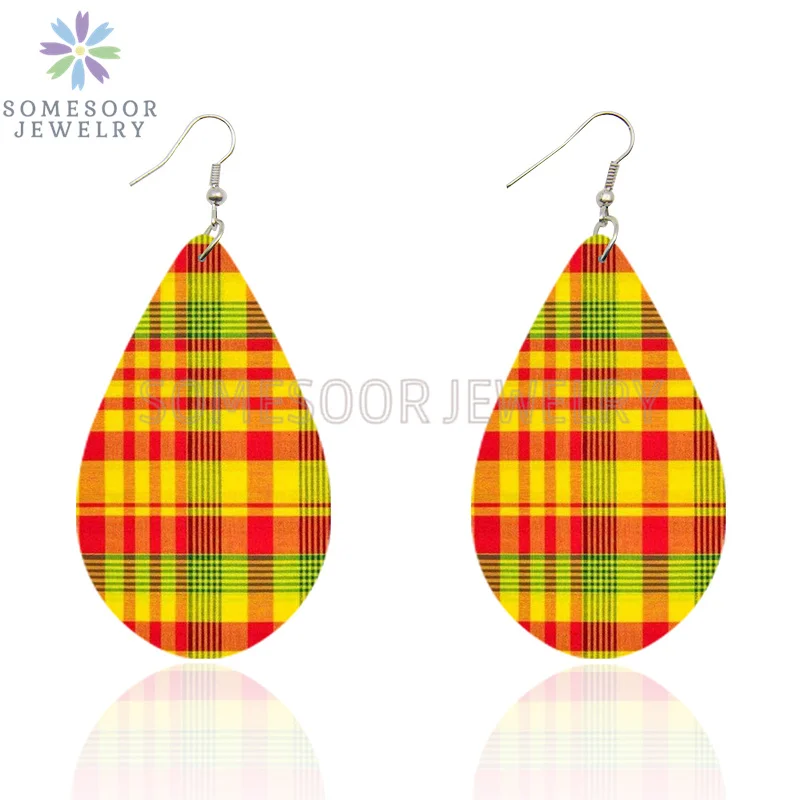 SOMESOOR African Fabric Print Wooden Drop Earrings Martinique Ethnic Art Afro Bohemain Geometric Dangle Jewelry For Women Gift