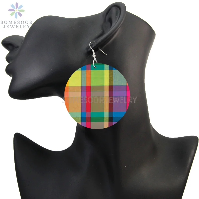 SOMESOOR African Fabric Print Wooden Drop Earrings Martinique Ethnic Art Afro Bohemain Geometric Dangle Jewelry For Women Gift
