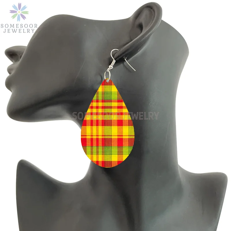 SOMESOOR African Fabric Print Wooden Drop Earrings Martinique Ethnic Art Afro Bohemain Geometric Dangle Jewelry For Women Gift