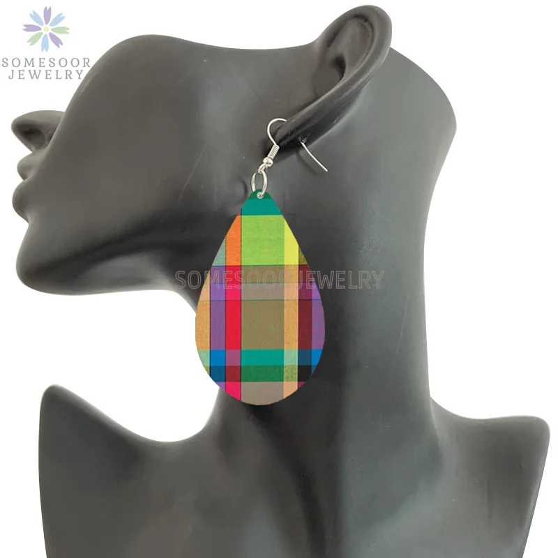 SOMESOOR African Fabric Print Wooden Drop Earrings Martinique Ethnic Art Afro Bohemain Geometric Dangle Jewelry For Women Gift