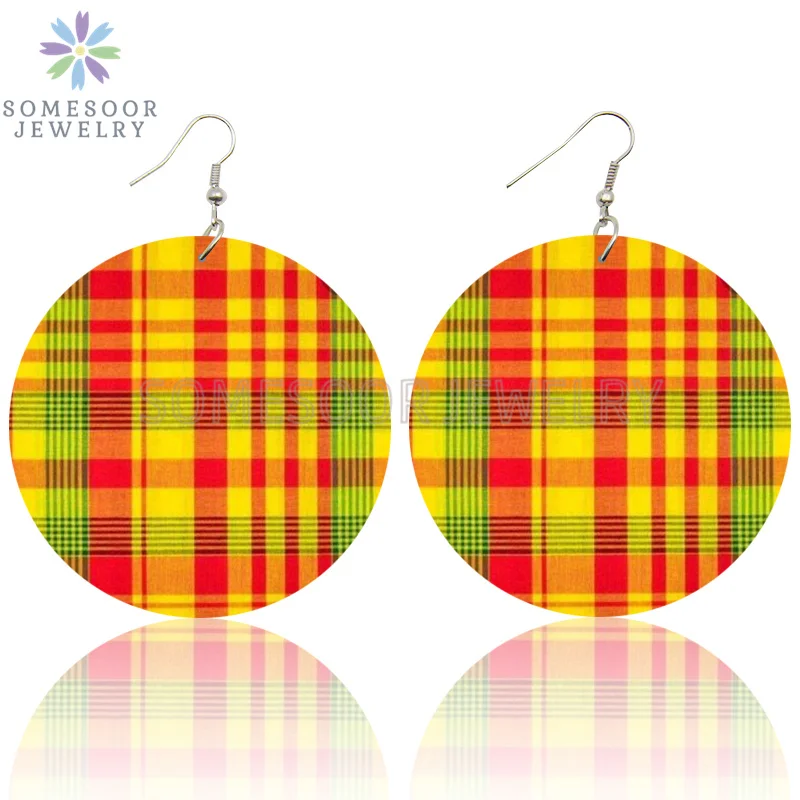 SOMESOOR African Fabric Print Wooden Drop Earrings Martinique Ethnic Art Afro Bohemain Geometric Dangle Jewelry For Women Gift
