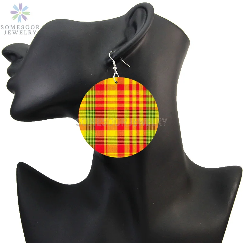 SOMESOOR African Fabric Print Wooden Drop Earrings Martinique Ethnic Art Afro Bohemain Geometric Dangle Jewelry For Women Gift