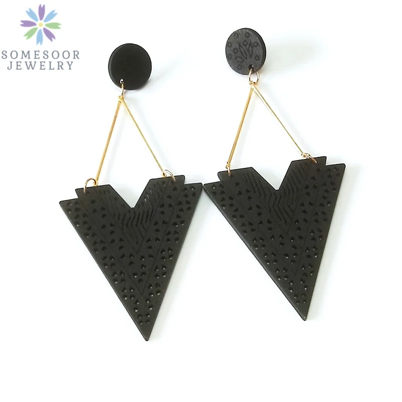 SOMESOOR African Drop Wooden Earrings For Women Gifts Afrocentric Ethnic Wood Stub Ear Dangle Engraved Pendant Bohemian Jewelry