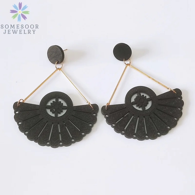 SOMESOOR African Drop Wooden Earrings For Women Gifts Afrocentric Ethnic Wood Stub Ear Dangle Engraved Pendant Bohemian Jewelry