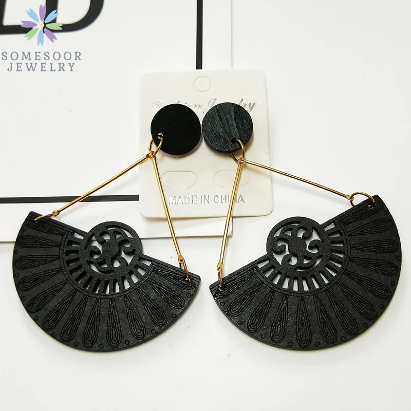 SOMESOOR African Drop Wooden Earrings For Women Gifts Afrocentric Ethnic Wood Stub Ear Dangle Engraved Pendant Bohemian Jewelry
