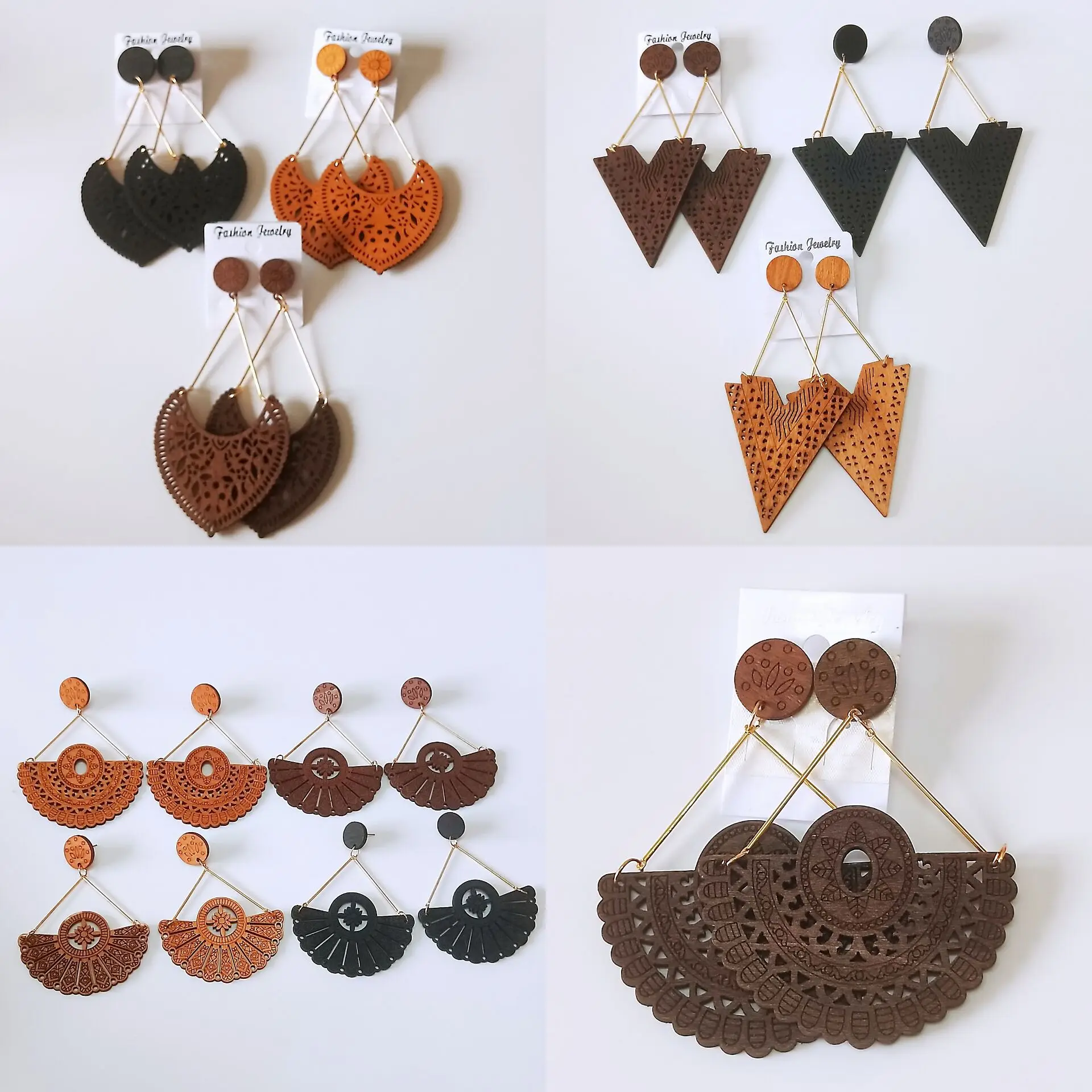 SOMESOOR African Drop Wooden Earrings For Women Gifts Afrocentric Ethnic Wood Stub Ear Dangle Engraved Pendant Bohemian Jewelry
