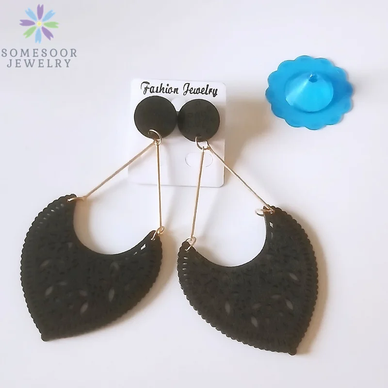 SOMESOOR African Drop Wooden Earrings For Women Gifts Afrocentric Ethnic Wood Stub Ear Dangle Engraved Pendant Bohemian Jewelry