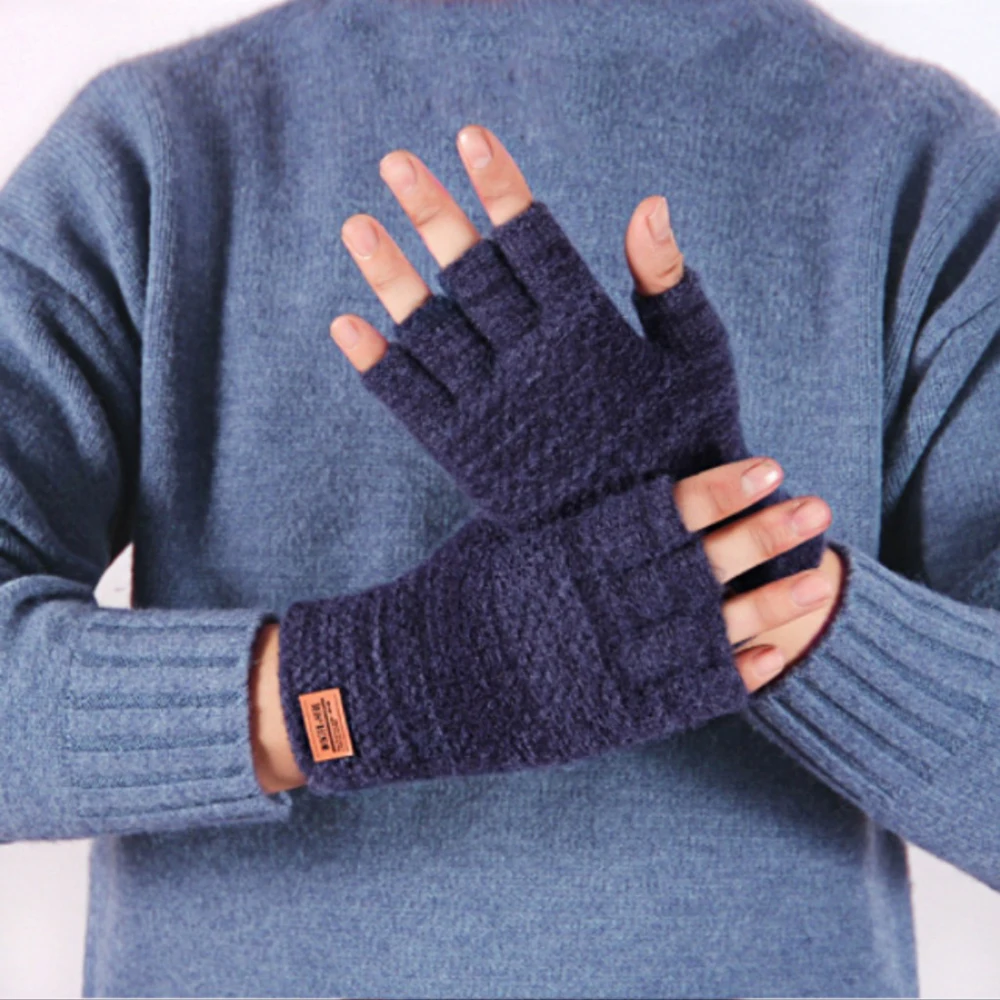 Winter Fingerless Gloves For Women Men Thick Elastic Knitted Alpaca Wool Warm Half Finger Mittens Outdoor Driving Gloves Unisex