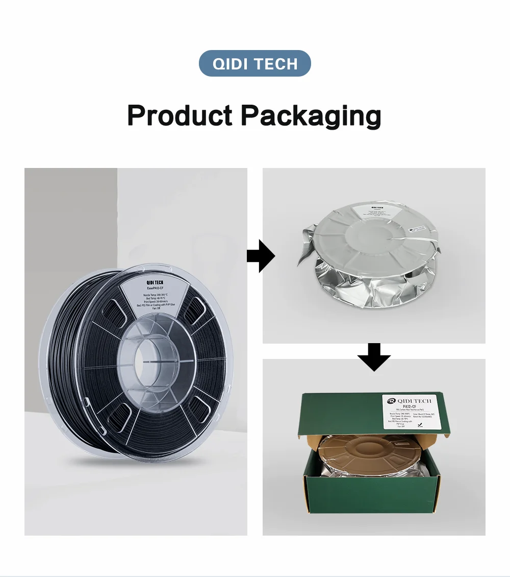 QIDI TECH Carbon Fiber Filled Nylon Filament PA12-CF1.75mm Black 1Kg Spool 3D Printing Filament for 3D Printer