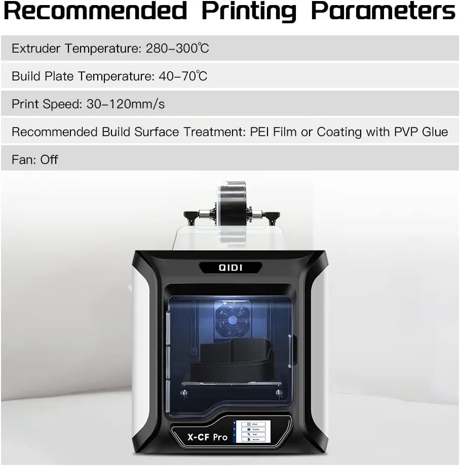 QIDI TECH Carbon Fiber Filled Nylon Filament PA12-CF1.75mm Black 1Kg Spool 3D Printing Filament for 3D Printer