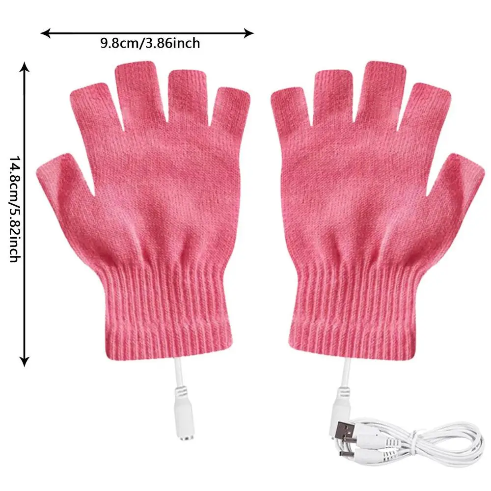 USB Electric Heated Gloves Fingerless Rechargable Women Men Hand Warmer Winter Warm for Sports Skiing for Running Cycling