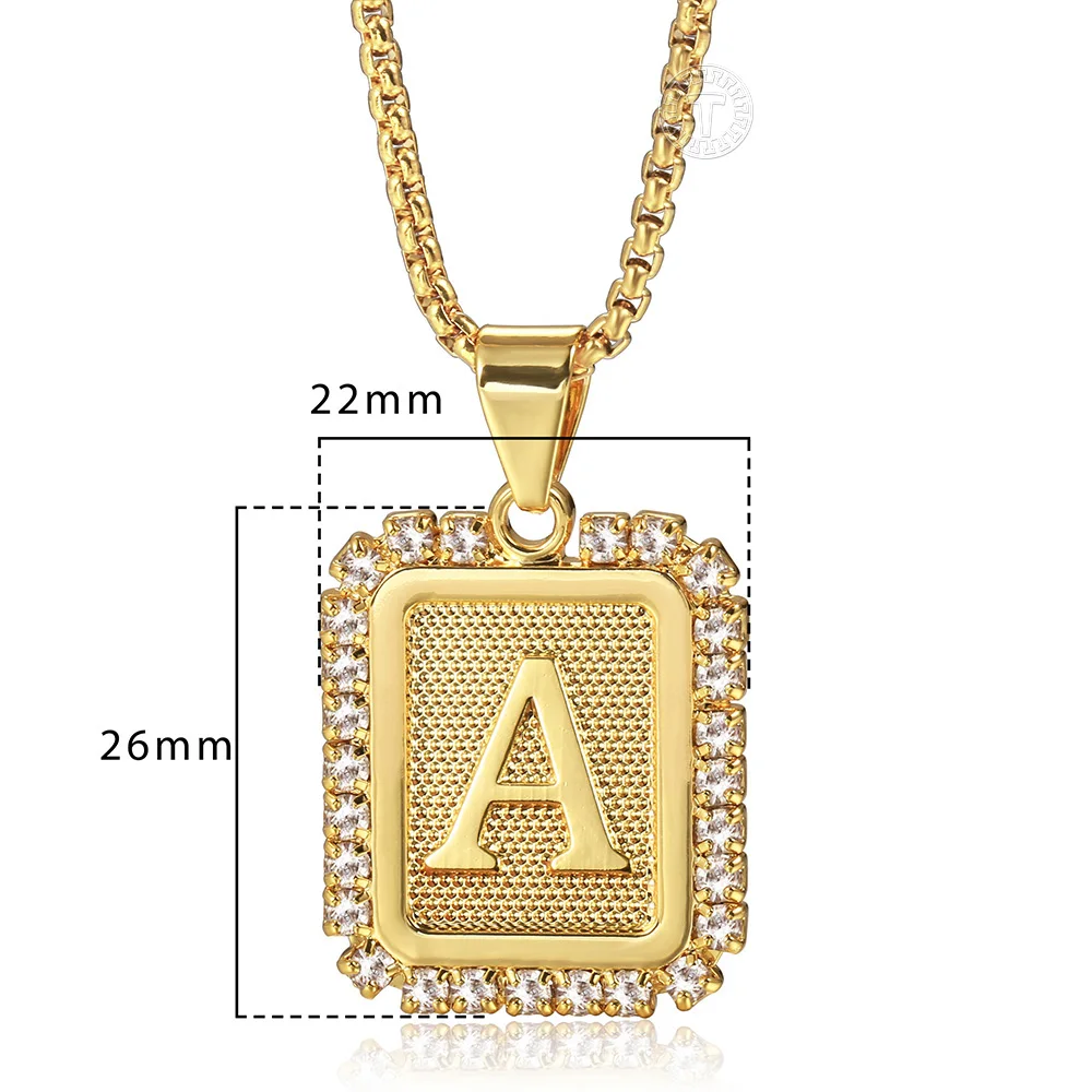 26 Letters Necklace Crystal Rhinestone Square Pendant Box Chain for Women Men A - Z Initia Name Jewelry Gift Wholesale GP441B
