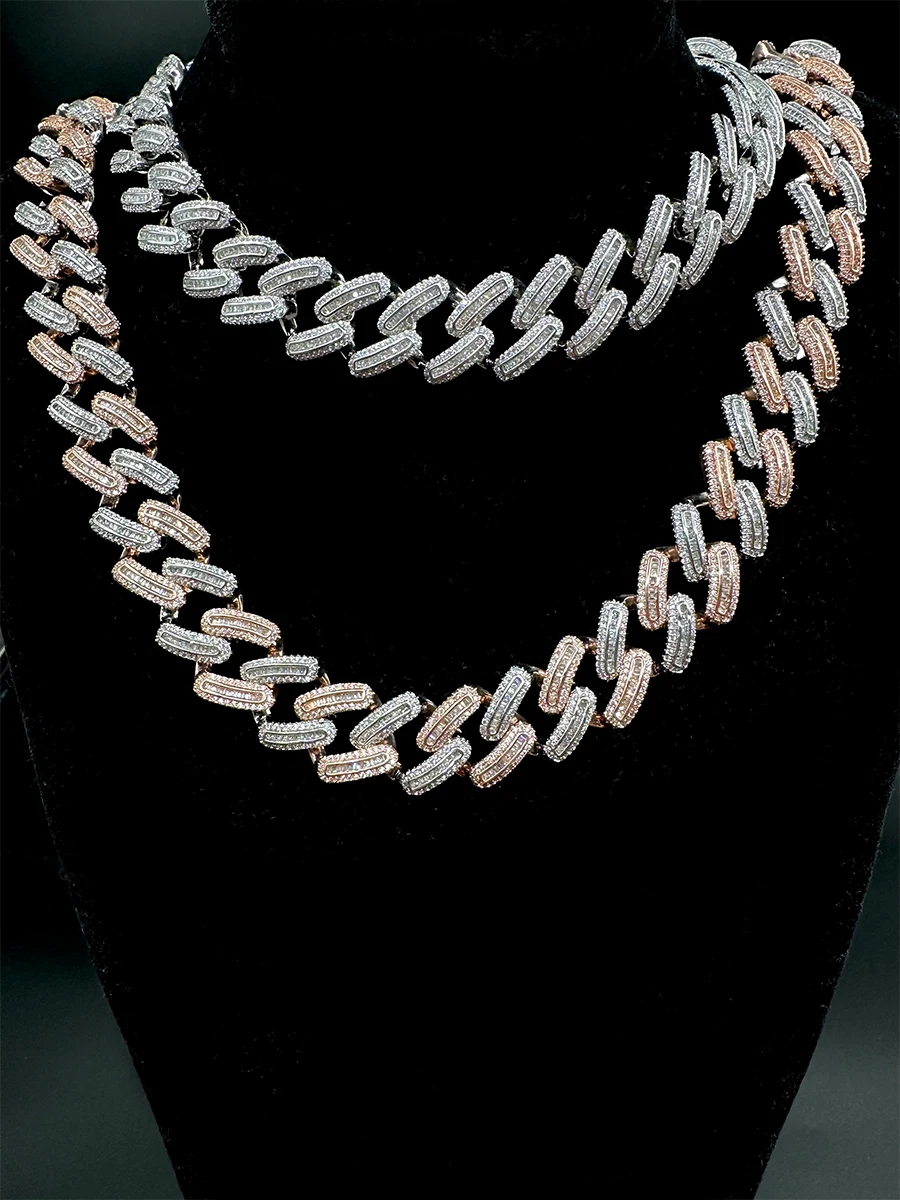Aokaishen Baguette Miami Cuban Link Chain for Men Neckace Choker Real Gold Plated Hip Hop Fashion Jewelry