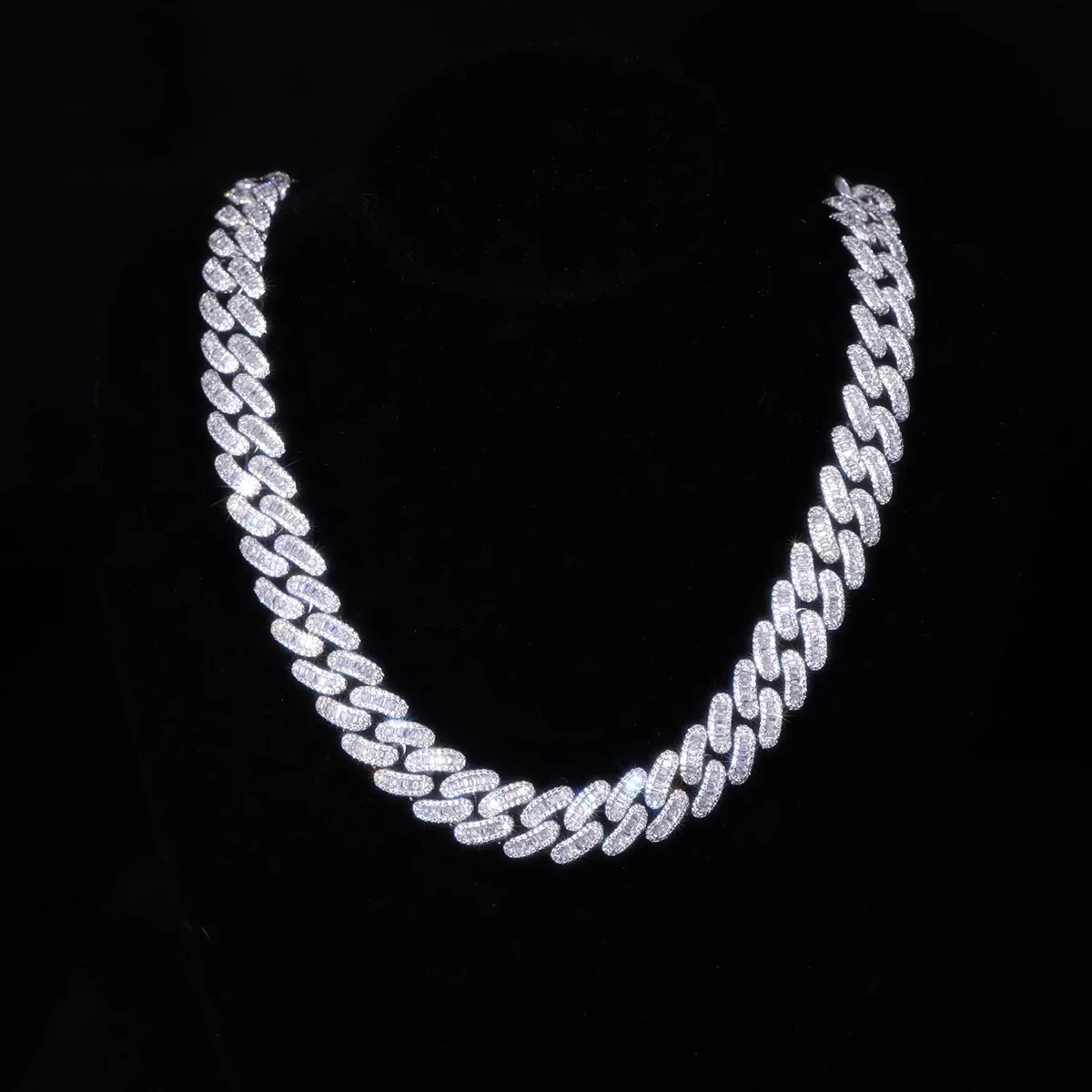 Aokaishen Baguette Miami Cuban Link Chain for Men Neckace Choker Real Gold Plated Hip Hop Fashion Jewelry