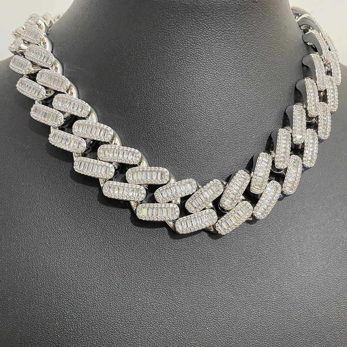 Aokaishen Baguette Miami Cuban Link Chain for Men Neckace Choker Real Gold Plated Hip Hop Fashion Jewelry