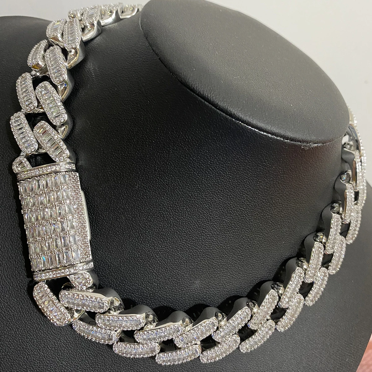 Aokaishen Baguette Miami Cuban Link Chain for Men Neckace Choker Real Gold Plated Hip Hop Fashion Jewelry