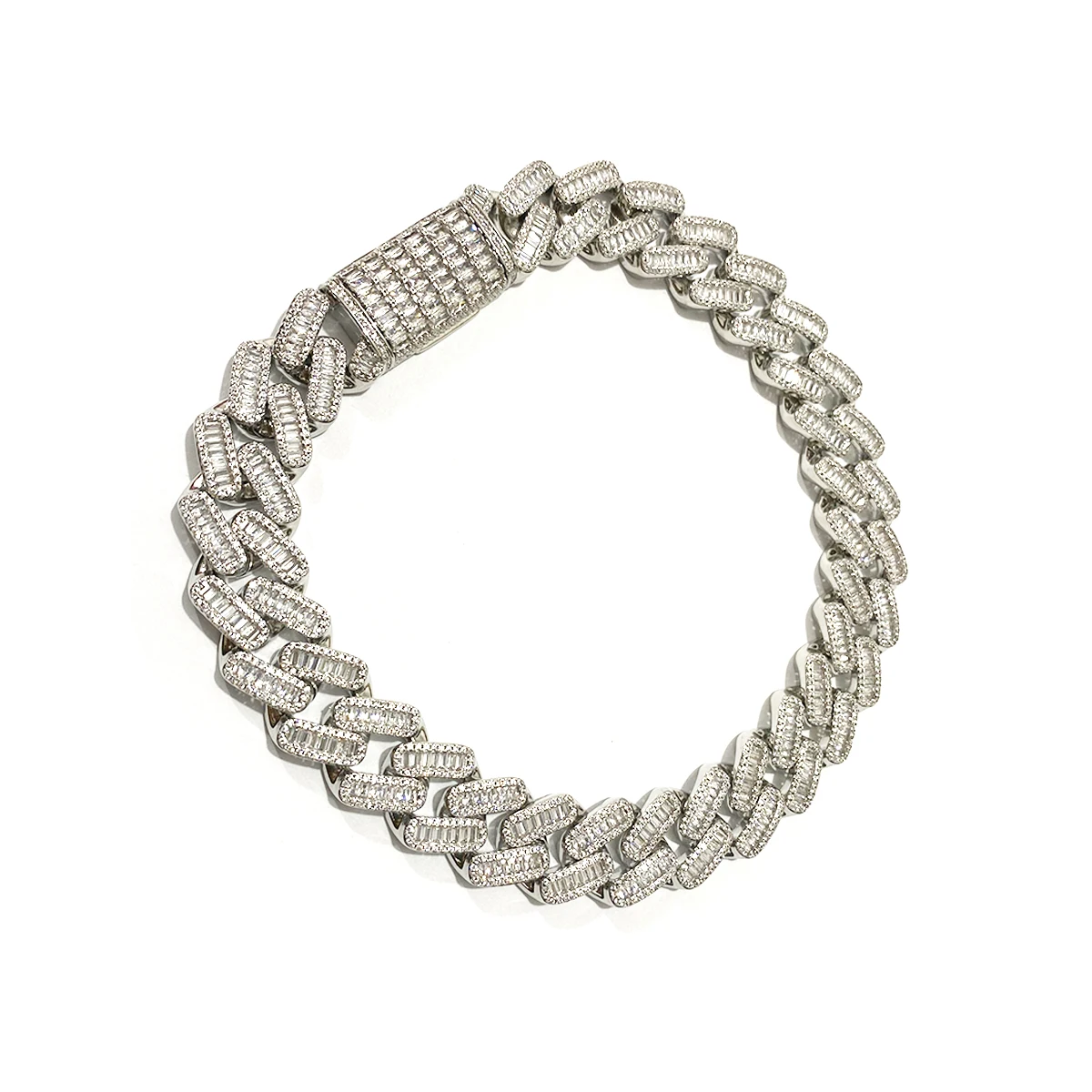 Aokaishen Baguette Miami Cuban Link Chain for Men Neckace Choker Real Gold Plated Hip Hop Fashion Jewelry