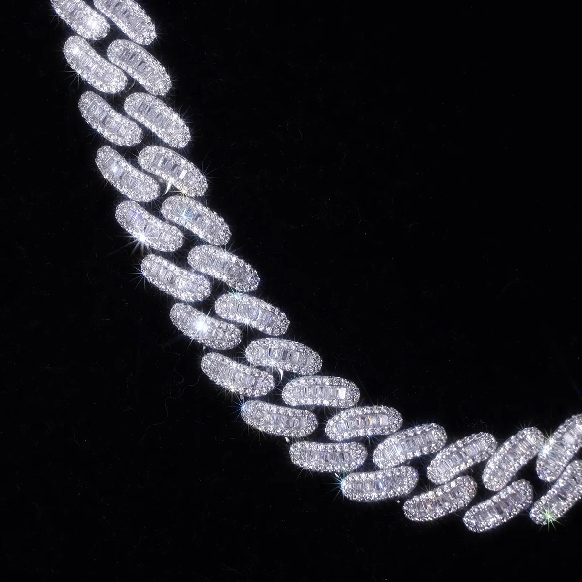 Aokaishen Baguette Miami Cuban Link Chain for Men Neckace Choker Real Gold Plated Hip Hop Fashion Jewelry