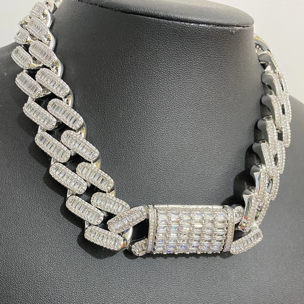 Aokaishen Baguette Miami Cuban Link Chain for Men Neckace Choker Real Gold Plated Hip Hop Fashion Jewelry