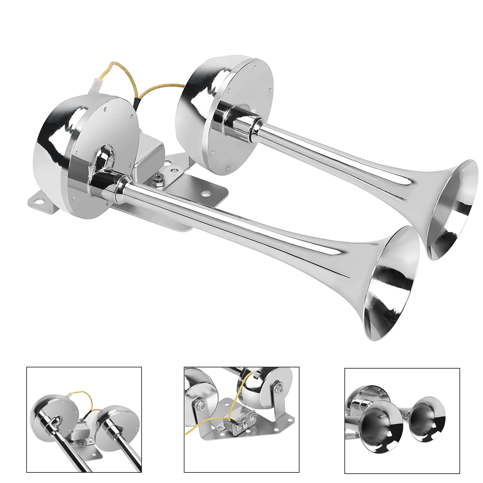 FARBIN 12V Super Loud Marine Boat Metal Dual Trumpet Electric Horn For Ship Sailboat Yacht Car Trucks Car Accessory Suit