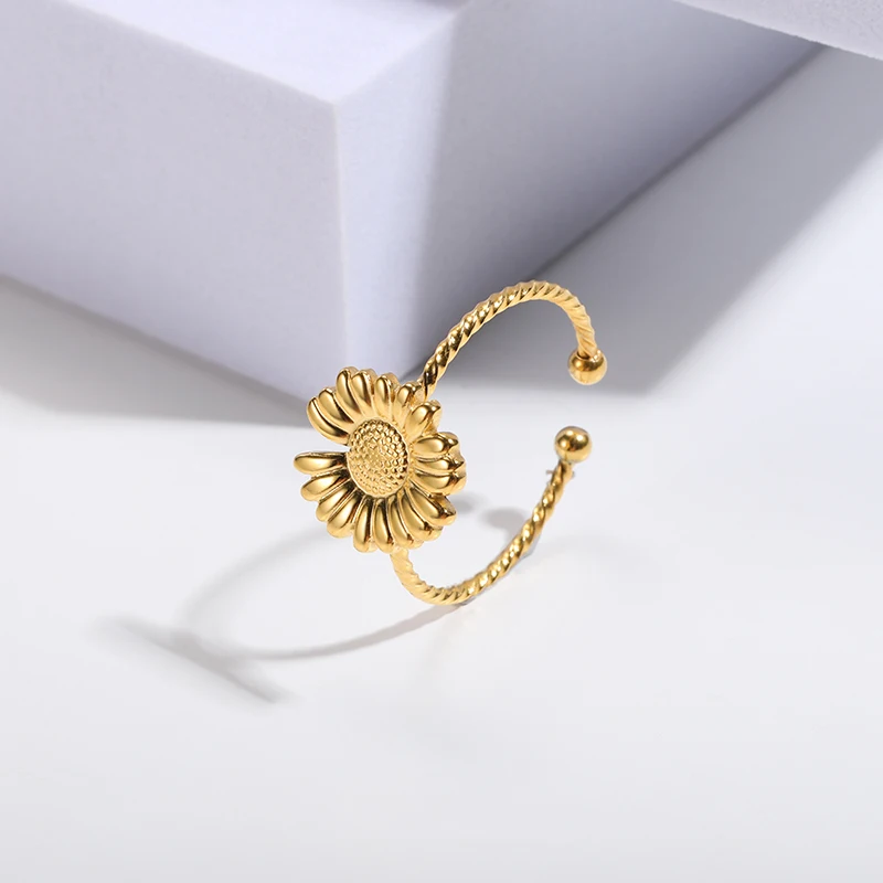 Luxury Crystal Snowflake Rings For Women Rotatable Fidget Anxiety Adjustable Ring Anti Stress Fashion Jewelry Gifts