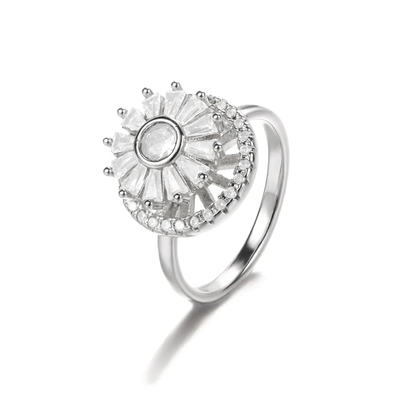 Luxury Crystal Snowflake Rings For Women Rotatable Fidget Anxiety Adjustable Ring Anti Stress Fashion Jewelry Gifts