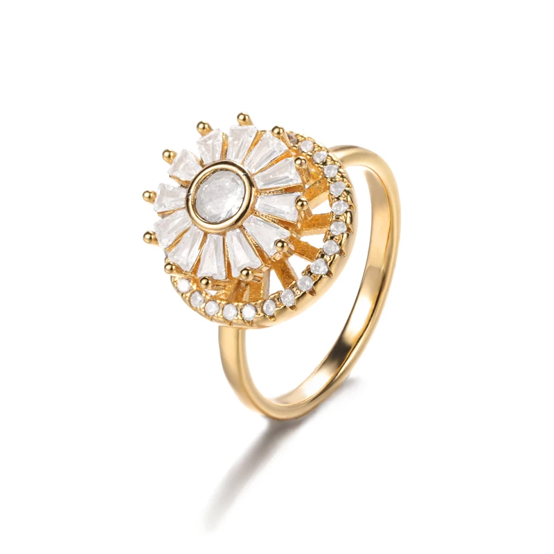 Luxury Crystal Snowflake Rings For Women Rotatable Fidget Anxiety Adjustable Ring Anti Stress Fashion Jewelry Gifts