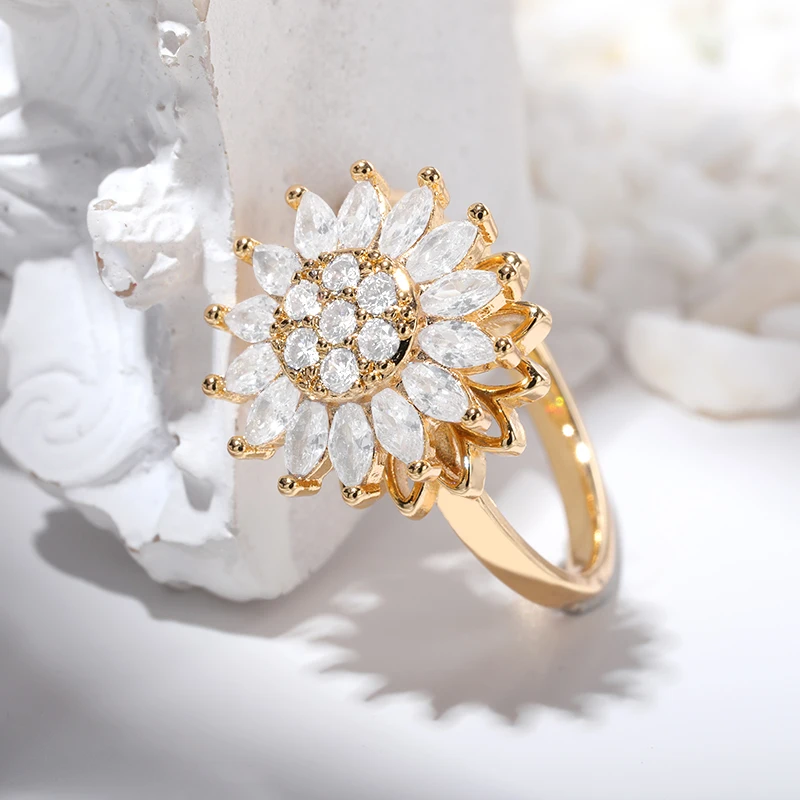 Luxury Crystal Snowflake Rings For Women Rotatable Fidget Anxiety Adjustable Ring Anti Stress Fashion Jewelry Gifts