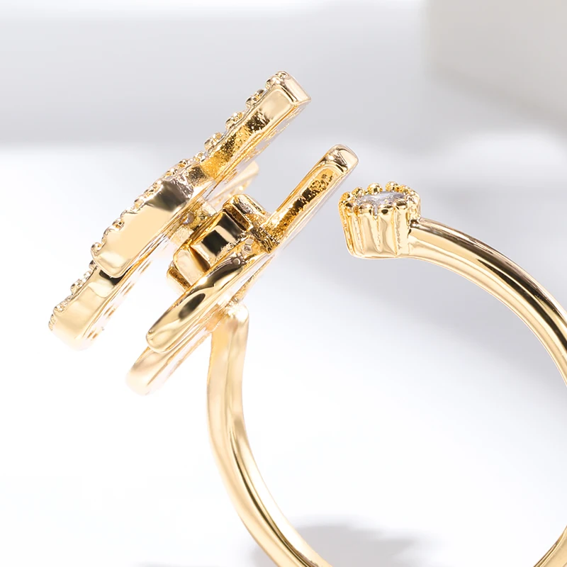 Luxury Crystal Snowflake Rings For Women Rotatable Fidget Anxiety Adjustable Ring Anti Stress Fashion Jewelry Gifts