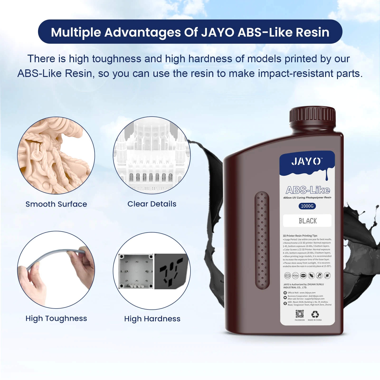 JAYO 5KG 395-405nm UV Fast Curing Photopolymer Standard Plus / Toughness / PA Like / ABS Like Liquid Resin for LCD/DLP 3D Printe