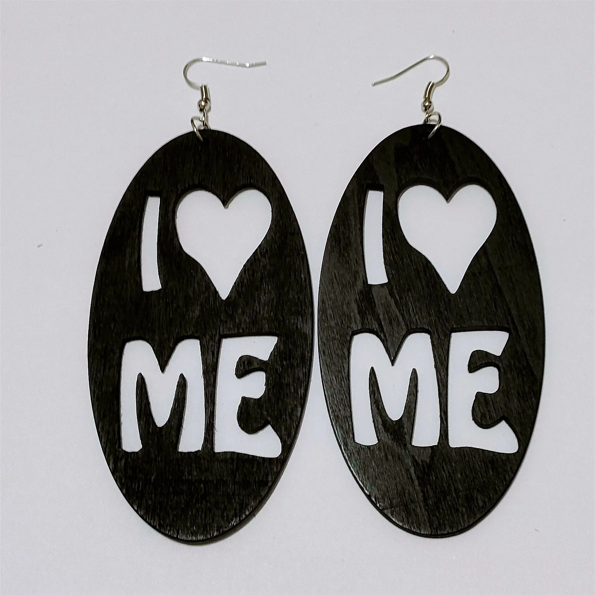 SOMESOOR Laser Cutting I Love Me Wooden Drop Earrings For Women Gifts Engraved Words Sayings Handmade Wood Craft Pendant Dangle