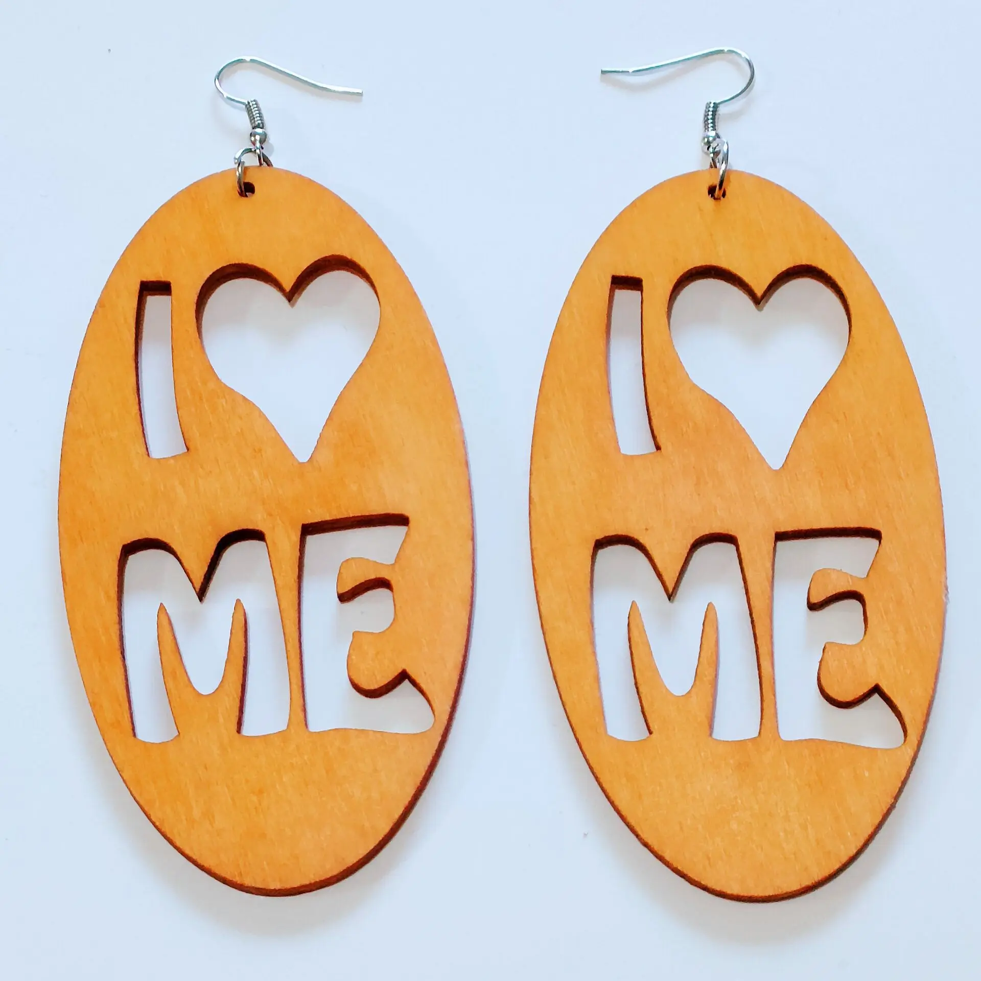 SOMESOOR Laser Cutting I Love Me Wooden Drop Earrings For Women Gifts Engraved Words Sayings Handmade Wood Craft Pendant Dangle