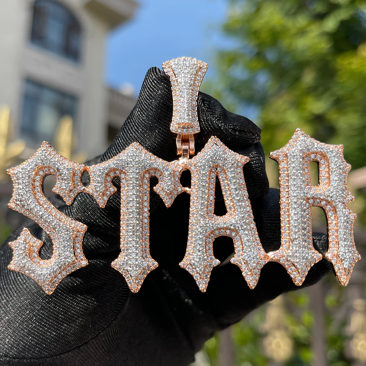 Bubble Letter Jewelry Customized Name Necklace Women Iced Out Prong Setting Pendant Personalized Charms Trap Rapper Super Star
