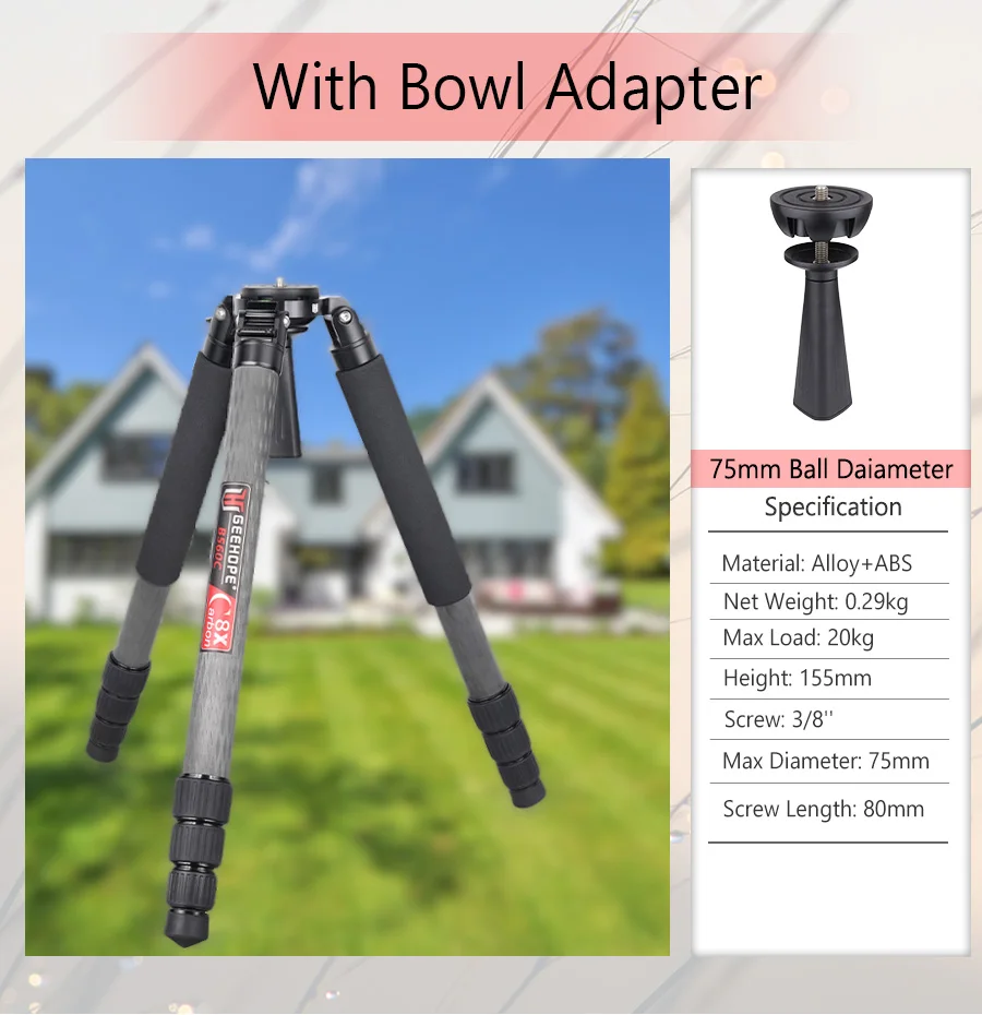 GEEHOPE B560C Professional Heavy Carbon Fiber Camera Tripod Super Stable Top Bird Watching Bracket 40mm Tube 30kg Max Load