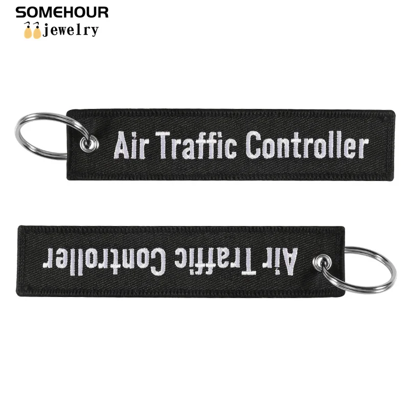 SOMEHOUR Air Traffic Controller Keychain Boths Sides Embroidery Key Holder Ring Jewelry Accessory Aviation Gifts Wholesale