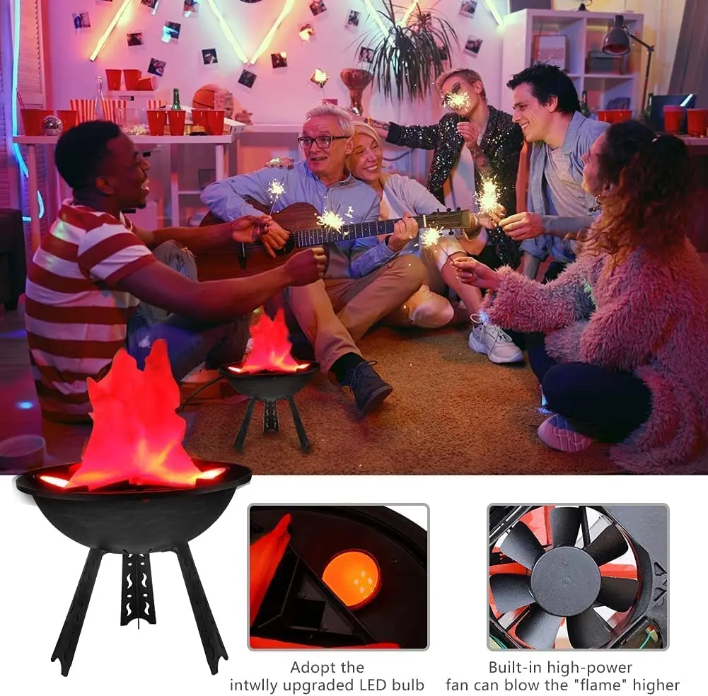 Electric Fake Campfire Lamp 3D Fake Fire Lamp Artificial Flickering Flameless Flame Light Christmas Party Bar Home Party Decor