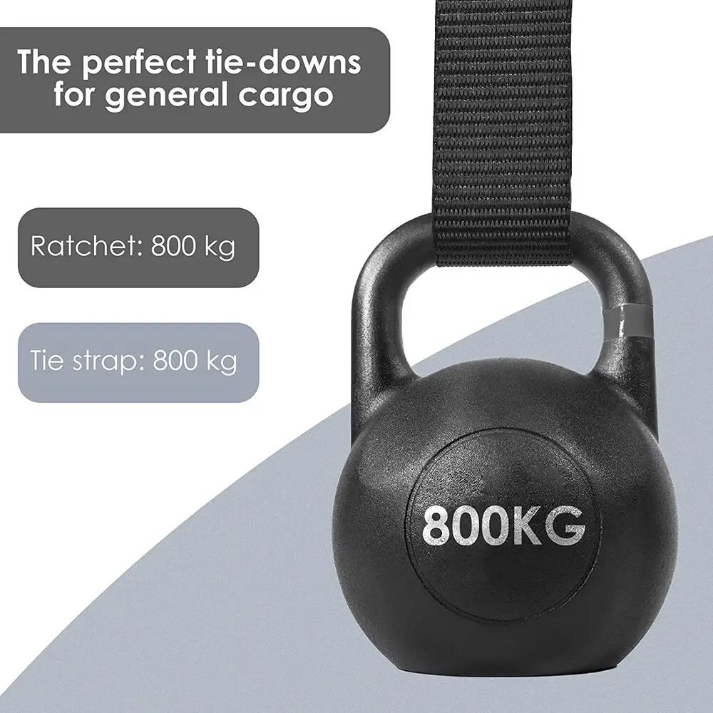 10PCS Ratchet Straps Lashing Ties, Tension Hard Straps 25mm/6m, 0.8t pull, polyester black, SGS TÜV