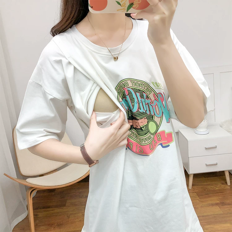 Summer Women's Maternity Nursing Tops Casual Short Sleeve Side Pregnancy Breastfeeding Tshirt Solid Pregnant photoshoot Top