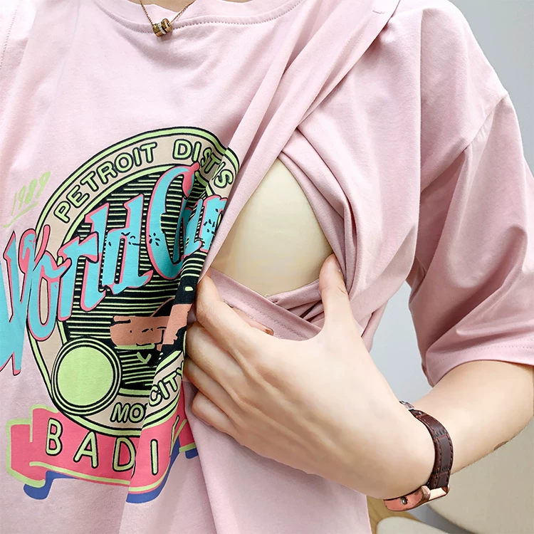 Summer Women's Maternity Nursing Tops Casual Short Sleeve Side Pregnancy Breastfeeding Tshirt Solid Pregnant photoshoot Top